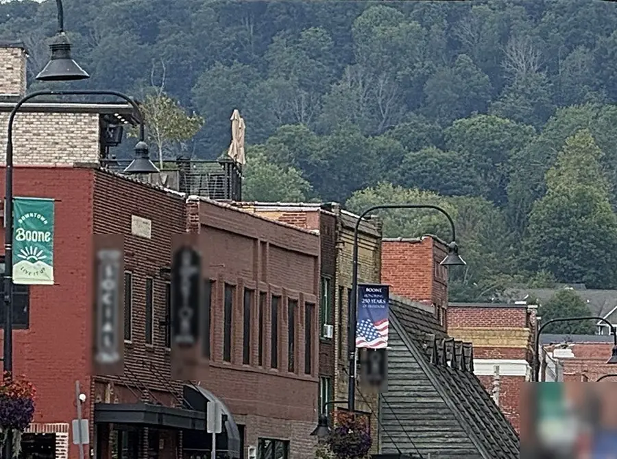 Brick storefronts on King Street in Boone, North Carolina