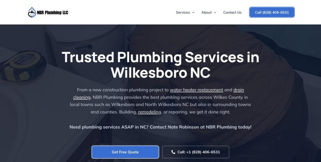 NBR Plumbing LLC website homepage built by YallClick in Wilkesboro, NC