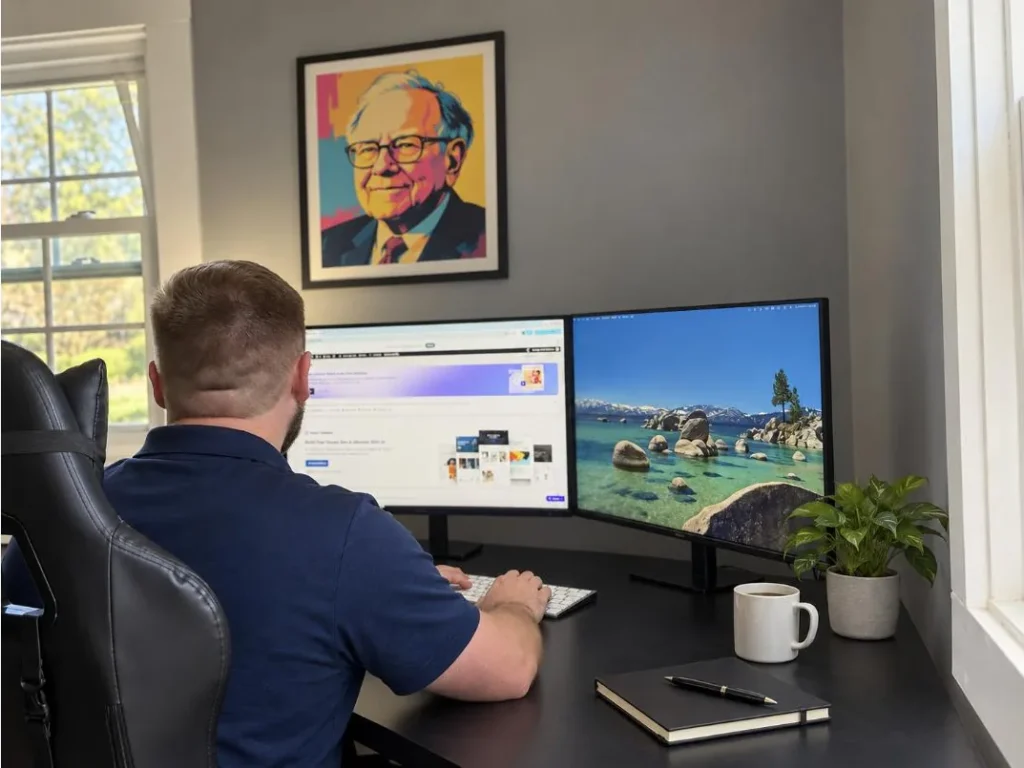 Kris Robinson of YallClick working at his desk in his Purlear, North Carolina office, reviewing local search results on a laptop